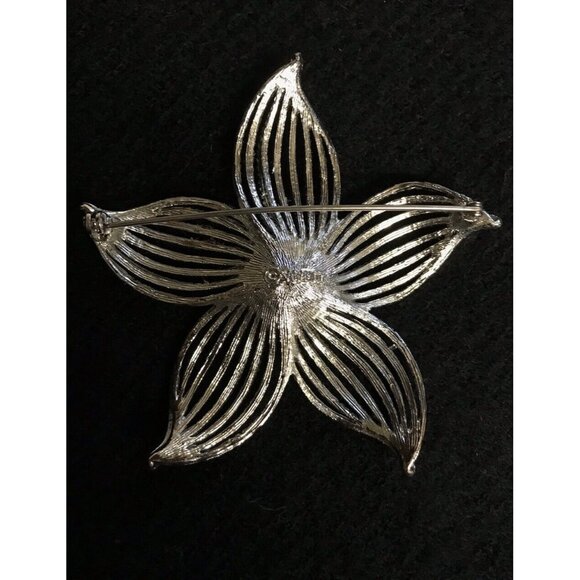 Vintage 80s Sarah Coventry Brooch Pin Silver Wire Flower Faux Imitation Pearl 3” - Picture 4 of 10